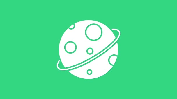 Значок Белая планета выделен на зеленом фоне. Видеографическая анимация 4K — стоковое видео