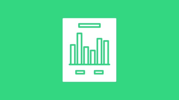 Weißes Dokument mit Diagramm-Symbol auf grünem Hintergrund. Textdatei-Symbol melden. Buchhaltungszeichen. Prüfung, Analyse, Planung. 4K Video Motion Grafik Animation — Stockvideo