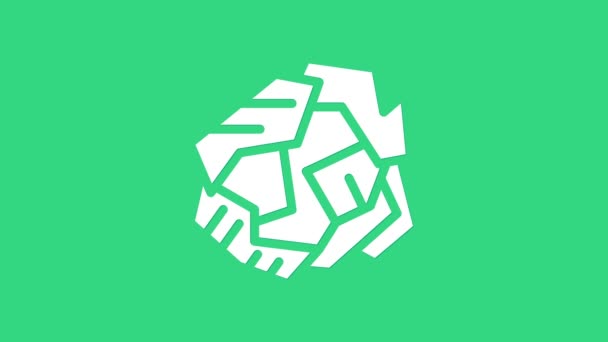 Weiße zerknüllte Papierkugel auf grünem Hintergrund. 4K Video Motion Grafik Animation — Stockvideo