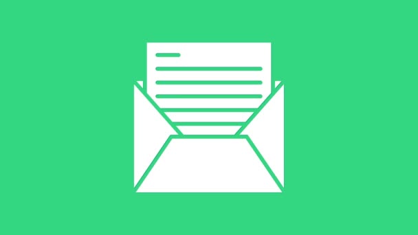 White Mail e ícone de e-mail isolado no fundo verde. Envelope símbolo e-mail. E-mail sinal de mensagem. Animação gráfica em movimento de vídeo 4K — Vídeo de Stock