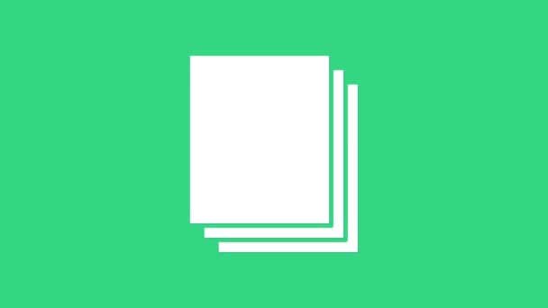 Bílý Čistý papír ikona izolované na zeleném pozadí. Ikona souboru. Ikona seznamu. Obchodní koncept. Grafická animace pohybu videa 4K — Stock video