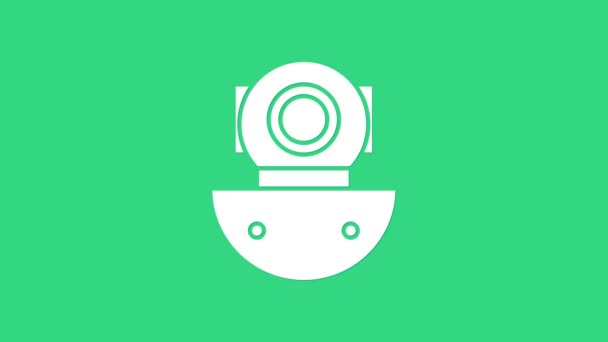 Bílá ikona Aqualung izolovaná na zeleném pozadí. Potápěčská helma. Potápěčské vybavení. Grafická animace pohybu videa 4K — Stock video