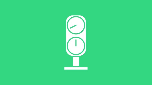 Fehér Gauge skála ikon elszigetelt zöld háttérrel. Elégedettség, hőmérséklet, manométer, kockázat, minősítés, teljesítmény, fordulatszám-mérő. 4K Videó mozgás grafikus animáció — Stock videók