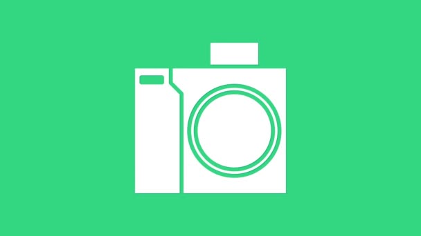Fotocamera bianca per icona subacquea isolata su sfondo verde. Icona della fotocamera fotografica. Attrezzatura subacquea subacquea. Animazione grafica 4K Video motion — Video Stock