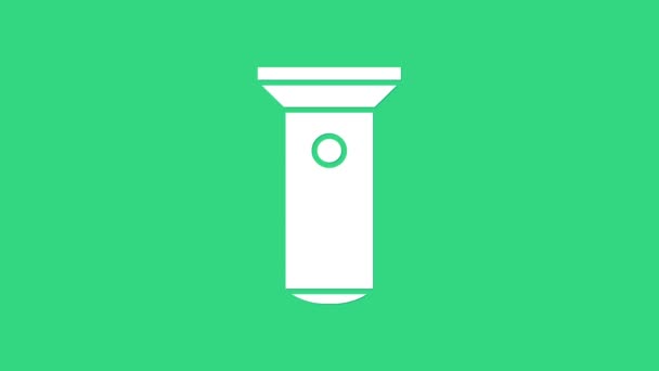 Icono de linterna blanca aislado sobre fondo verde. Animación gráfica de vídeo 4K — Vídeo de stock