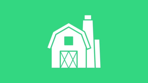 Ikona koncepcji White Farm House na zielonym tle. Rustykalny krajobraz. 4K Animacja graficzna ruchu wideo — Wideo stockowe