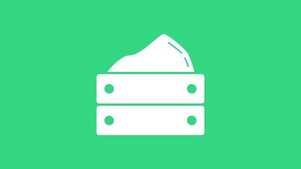Scatola di legno bianco con icona del raccolto isolata su sfondo verde. Animazione grafica 4K Video motion — Video Stock