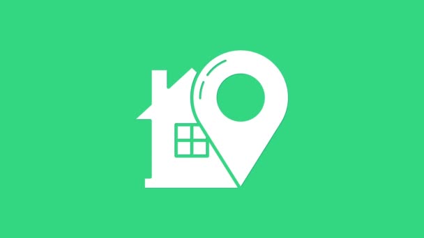 Wskaźnik Biała Mapa z ikoną domu izolowane na zielonym tle. Symbol znacznika lokalizacji. 4K Animacja graficzna ruchu wideo — Wideo stockowe