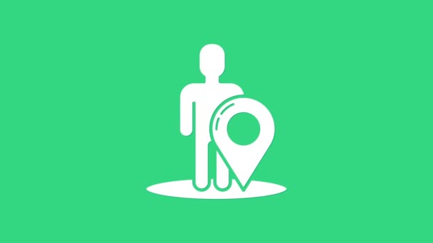 Značka bílé mapy se siluetou ikony osoby izolované na zeleném pozadí. Symbol polohy GPS. Grafická animace pohybu videa 4K — Stock video