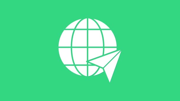 Ubicación blanca en el icono del globo aislado sobre fondo verde. Signo del mundo o la Tierra. Animación gráfica de vídeo 4K — Vídeos de Stock