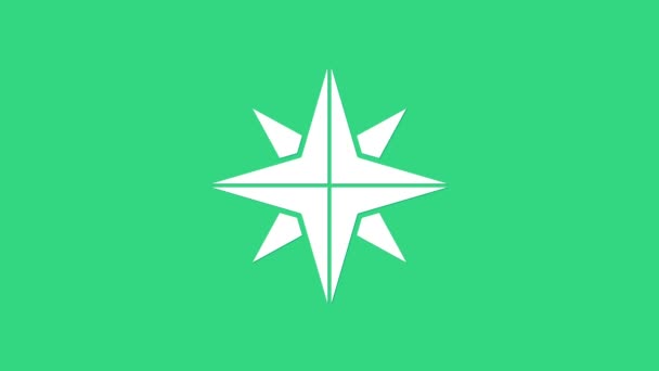 Vit vind ros ikon isolerad på grön bakgrund. Kompassikon för resor. Navigationsdesign. 4K Video motion grafisk animation — Stockvideo