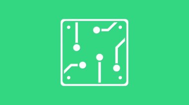 Beyaz İşlemci simgesi yeşil arkaplanda izole edildi. İşlemci, merkezi işlem birimi, mikroçip, mikro devre, bilgisayar işlemcisi, çip. 4K Video hareketli grafik canlandırması