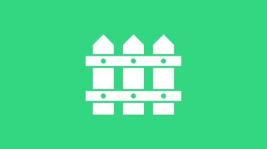 Beyaz Bahçe çiti ahşap ikonu yeşil arka planda izole edilmiş. 4K Video hareketli grafik canlandırması