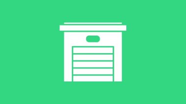 Beyaz Garaj simgesi yeşil arkaplanda izole edildi. 4K Video hareketli grafik canlandırması