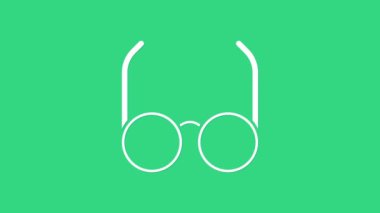 Yeşil arkaplanda beyaz gözlük simgesi izole edildi. Gözlük çerçevesi sembolü. 4K Video hareketli grafik canlandırması