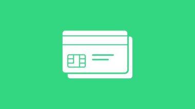 Yeşil arkaplanda beyaz kredi kartı simgesi izole edildi. Çevrimiçi ödeme. Nakit çekilmesi. Finansal operasyonlar. Alışveriş tabelası. 4K Video hareketli grafik canlandırması