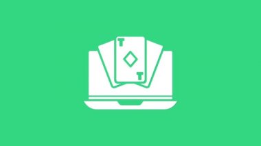 Beyaz Online poker masası simgesi yeşil arkaplanda izole edildi. İnternetteki kumarhane. 4K Video hareketli grafik canlandırması