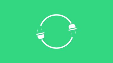 Yeşil arkaplanda beyaz elektrik prizi simgesi izole edildi. Bağlantı kavramı ve elektriğin kesilmesi. 4K Video hareketli grafik canlandırması