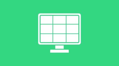 Beyaz Güneş enerjisi simgesi yeşil arkaplanda izole edildi. 4K Video hareketli grafik canlandırması