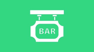 Beyaz Sokak tabelasında yeşil arkaplan üzerinde yazı çubuğu simgesi var. Reklamlar için uygun bar, kafe, bar, restoran. 4K Video hareketli grafik canlandırması