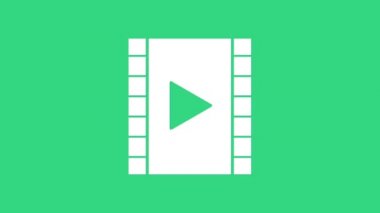 Beyaz Oyun Görüntü simgesi yeşil arkaplanda izole edildi. Oyun işaretli film şeridi. 4K Video hareketli grafik canlandırması