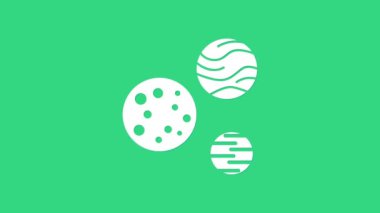 Beyaz Gezegen simgesi yeşil arkaplanda izole edildi. 4K Video hareketli grafik canlandırması