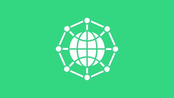 Icono de tecnología o red social White Global aislado sobre fondo verde. Animación gráfica de vídeo 4K — Vídeos de Stock