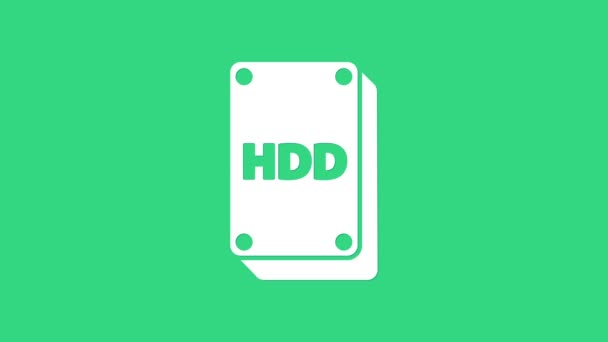 Icona disco rigido bianco HDD isolato su sfondo verde. Animazione grafica 4K Video motion — Video Stock