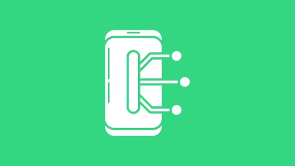 화이트 스마트 폰, 녹색 배경에 독립 된 휴대 전화 아이콘. 4K 비디오 모션 그래픽 애니메이션 — 비디오