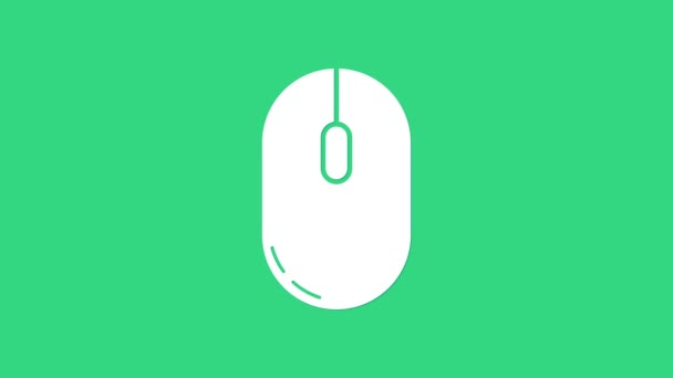 Піктограма білої комп'ютерної миші ізольовано на зеленому фоні. Оптичний з колісним символом. 4K Відео рух графічна анімація — стокове відео