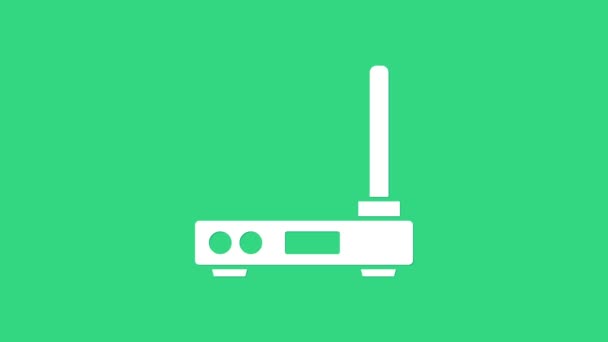 White Router and wi-fi signal symbol icon isolated on green background. Wireless ethernet modem router. Computer technology internet. 4K Video motion graphic animation — Stock Video
