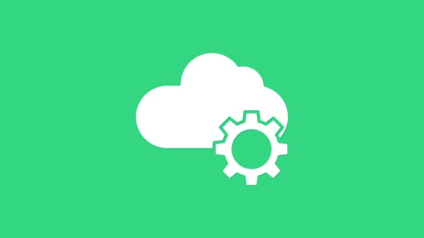 Tecnologia White Cloud ícone de transferência de dados e armazenamento isolado em fundo verde. Ajuste, serviço, configuração, manutenção, reparação, fixação. Animação gráfica em movimento de vídeo 4K — Vídeo de Stock