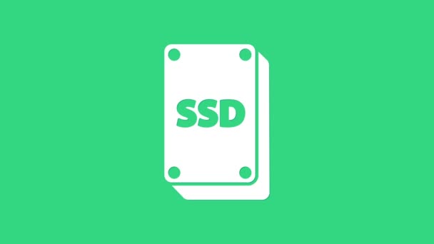 Ícone de cartão SSD branco isolado no fundo verde. Sinal de unidade de estado sólido. Símbolo de armazenamento. Animação gráfica em movimento de vídeo 4K — Vídeo de Stock