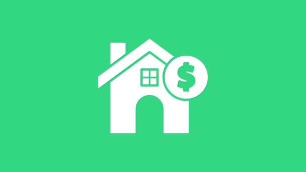 Biały Dom z ikoną symbolu dolara na zielonym tle. Dom i pieniądze. Koncepcja nieruchomości. 4K Animacja graficzna ruchu wideo — Wideo stockowe