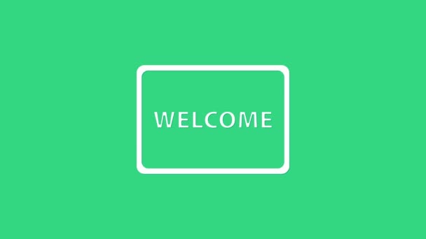 Tappetino bianco con l'icona di benvenuto testo isolato su sfondo verde. Cartello di benvenuto. Animazione grafica 4K Video motion — Video Stock