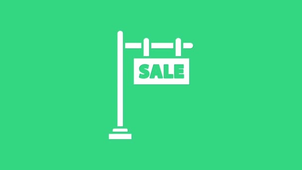 Vit hängande skylt med text Försäljning ikon isolerad på grön bakgrund. Skylt med text Försäljning. 4K Video motion grafisk animation — Stockvideo
