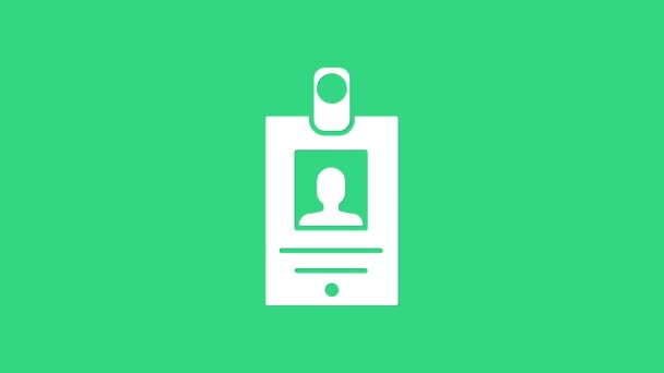 Icono de identificación blanca aislado sobre fondo verde. Se puede utilizar para la presentación, la identidad de la empresa, la publicidad. Animación gráfica de vídeo 4K — Vídeo de stock