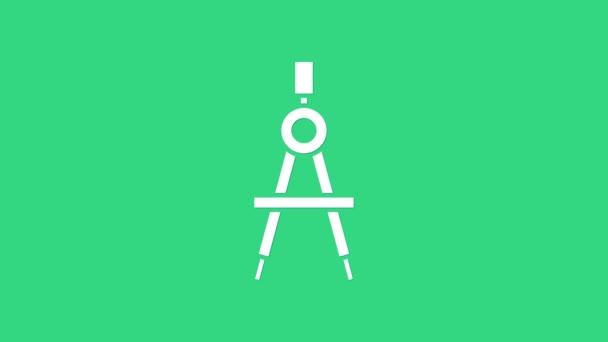 Weißes Kompasssymbol auf grünem Hintergrund. Kompass-Zeichen. Zeichen- und Erziehungswerkzeuge. Geometrisches Instrument. 4K Video Motion Grafik Animation — Stockvideo