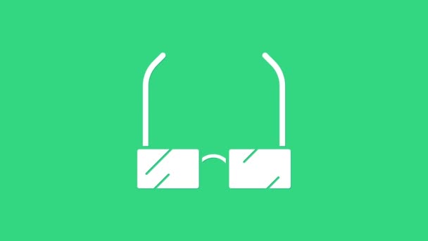 Значок Белые очки изолирован на зеленом фоне. Символ рамы для очков. Видеографическая анимация 4K — стоковое видео