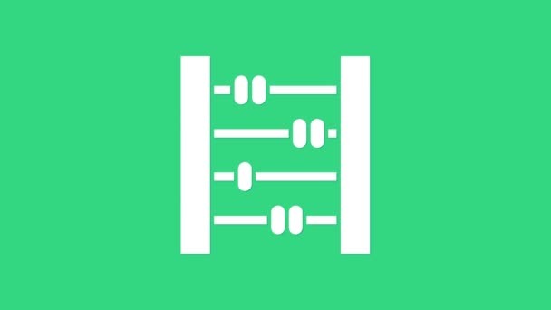 Fehér Abacus ikon elszigetelt zöld alapon. Hagyományos számolási keret. Oktatási jel. Matematika iskola. 4K Videó mozgás grafikus animáció — Stock videók
