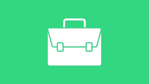 Icono del maletín blanco aislado sobre fondo verde. Firma del caso. Portafolio empresarial. Animación gráfica de vídeo 4K — Vídeos de Stock