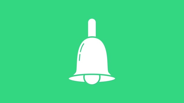 White Ringing bell icon isolated on green background. Alarm symbol, service bell, handbell sign, notification symbol. 4K Video motion graphic animation — Stock Video