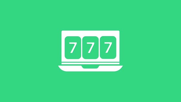 Игровой автомат White Online с иконкой "Lucky sevens Jackpot", выделенной на зеленом фоне. Онлайн казино. Видеографическая анимация 4K — стоковое видео