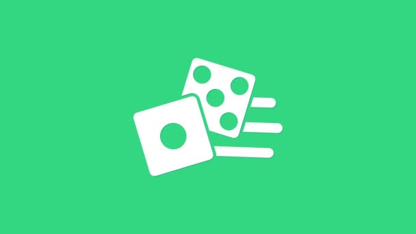 White Game dobbelstenen pictogram geïsoleerd op groene achtergrond. Casino gokken. 4K Video motion grafische animatie — Stockvideo