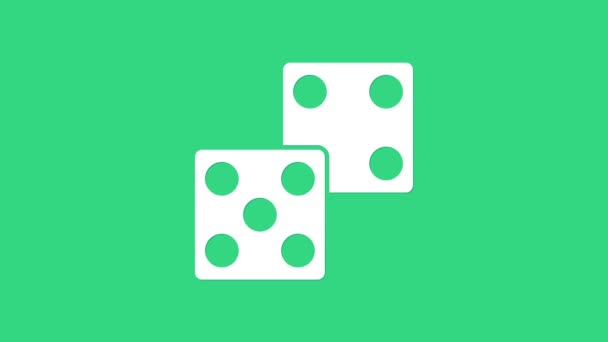 White Game dice icon isolated on green background. Casino gambling. 4K Video motion graphic animation — Stock Video