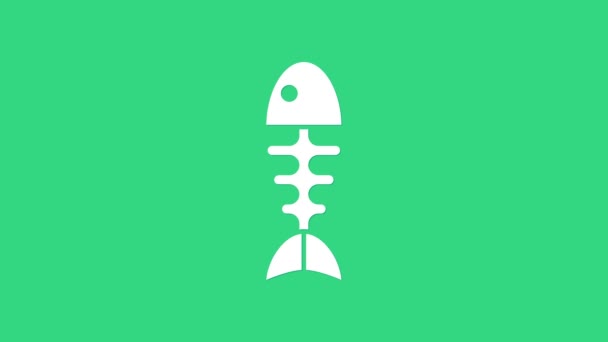 White Fish kostra ikona izolované na zeleném pozadí. Znak rybí kosti. Grafická animace pohybu videa 4K — Stock video