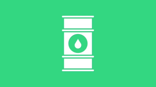 Icône de ligne de baril de pétrole blanc isolé sur fond vert. Conteneur à baril d'huile. Pour l'infographie, le carburant, l'industrie, le pouvoir, l'écologie. Animation graphique de mouvement vidéo 4K — Video