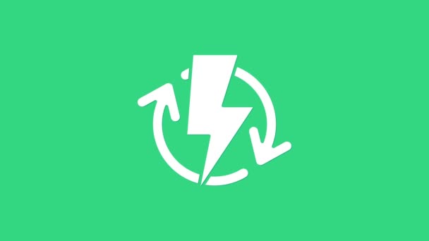 White Recharging icon isolated on green background. Electric energy sign. 4K Video motion graphic animation — Stock Video