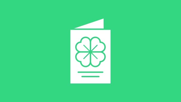 White Saint Patricks Folheto do dia da festa, folheto, convite de férias, cartão postal, ícone de celebração corporativa isolado no fundo verde. Animação gráfica em movimento de vídeo 4K — Vídeo de Stock