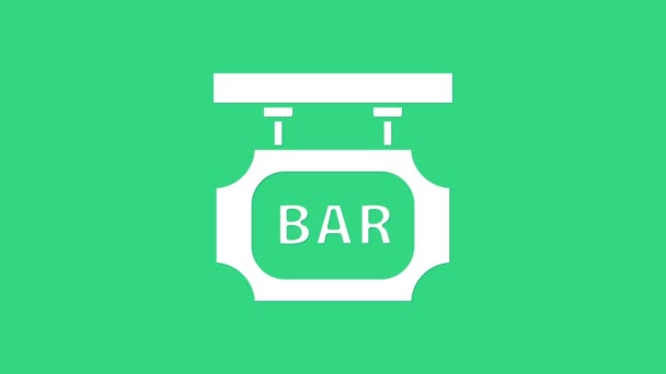 Fehér utcai tábla felirattal Bar ikon elszigetelt zöld háttérrel. Alkalmas reklámok bár, kávézó, pub, étterem. 4K Videó mozgás grafikus animáció — Stock videók